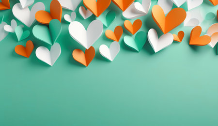 Heart shape paper cuts over pastel green layout with copy space for textの素材