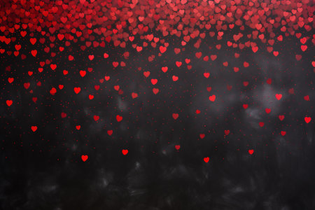 Illustration of tiny red hearts over black chalkboardの素材