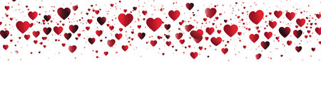 Rain of red hearts on a white panoramic backgroundの素材