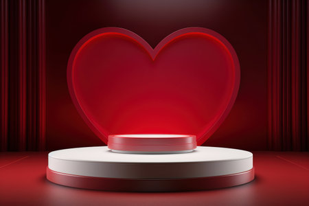 Valentine's Day product display empty podium in red tonesの素材