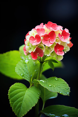 Close up shot of multicolored hydrangea over black background. vertical shotの素材