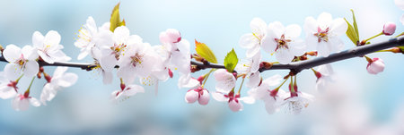 Close up photo of beautiful branch of a cherry tree in full bloomの素材