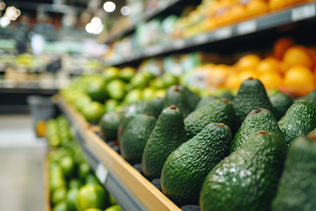 Close up image of avocados in a supermarketの素材