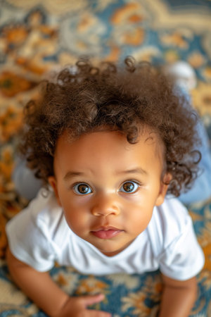 Cute little American baby boy. high angle viewの素材