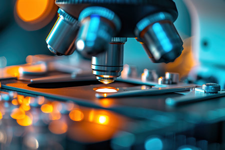 Modern microscope close up image in laboratoryの素材