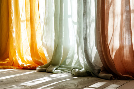 Contemporary linen curtains in soft multicolorの素材