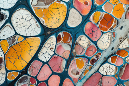 Close up backgorund of colorful floor made of cracked pieces of different mosaicsの素材