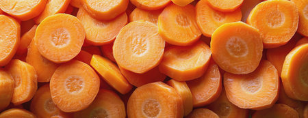 Top view background of slices of fresh carrots. Soft color profile backgroundの素材