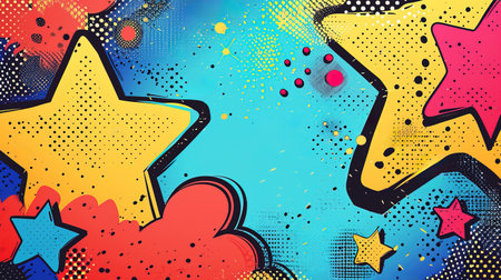 Colorful pop art style with comic star shapes backgroundの素材