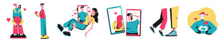 Couple relationship love story with flat design styleのイラスト素材