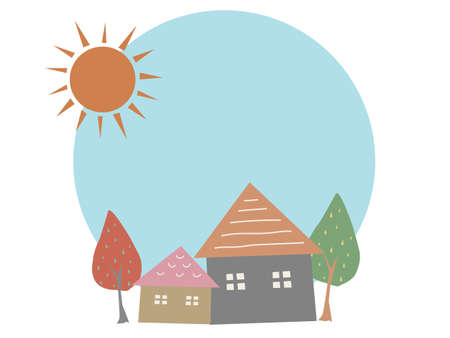 Circle frame of house and treesのイラスト素材