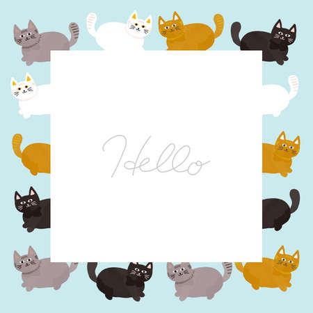 Frame of cats, light blue background, vector illustrationのイラスト素材
