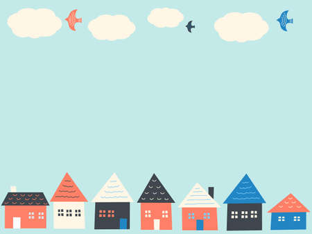 Frame of houses, light blue backgroundのイラスト素材