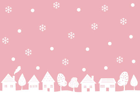 Winter frame of houses, trees and  snowのイラスト素材