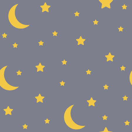 Crescent moon and stars, seamless patternのイラスト素材