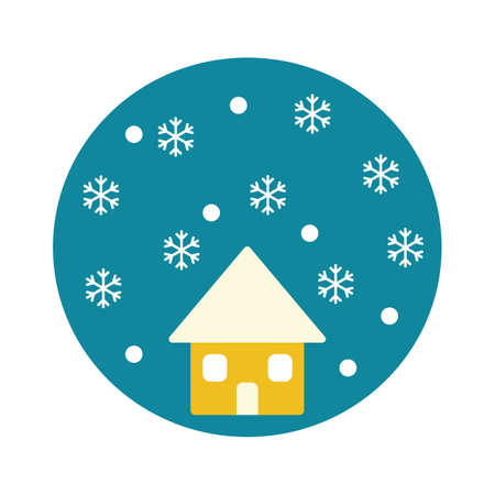 Winter illustration of house and snowflakesのイラスト素材