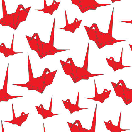 Red origami crane, seamless patternのイラスト素材