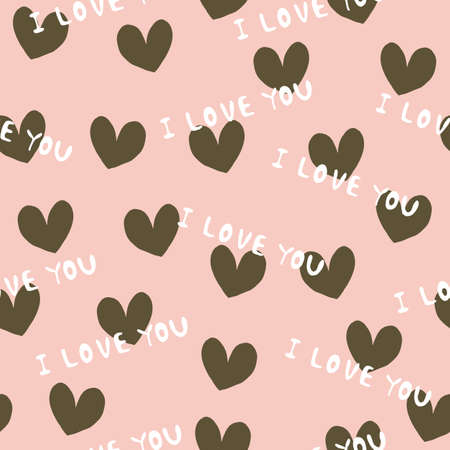 Seamless pattern of hearts and I love you. Vector illustration.