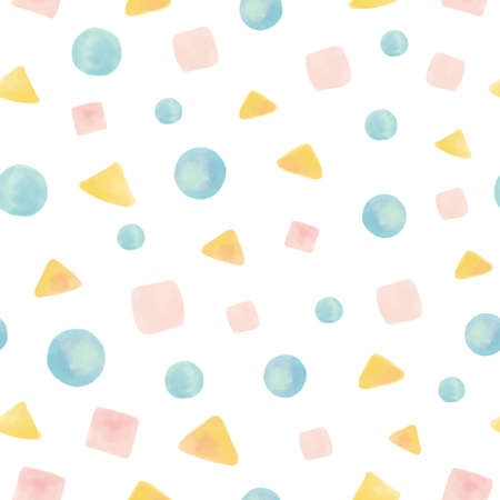 Seamless pattern of watercolor circle, triangle and squareのイラスト素材