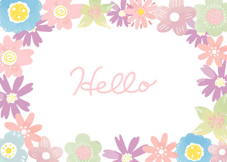 Watercolor flower frame, hand drawn templateのイラスト素材