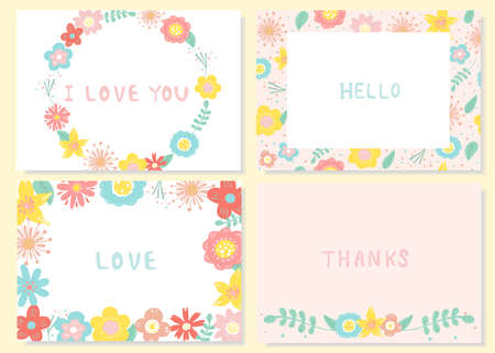 Set of floral frame, hand drawn templateのイラスト素材