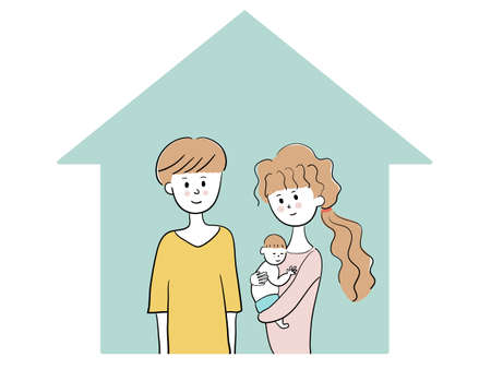 Sleeping baby, mother and father at homeのイラスト素材