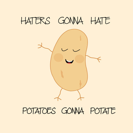 Funny cute potato illustration with text lettering.
Potato farm smiling character isolated.
Flat cartoon vegetable icon design concept,root,chips .のイラスト素材