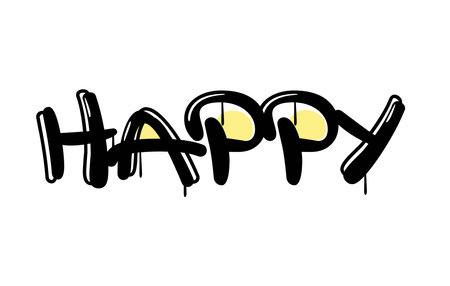Cool trendy word calligraphy Happy. Design for clothing print or postcard, stickers.のイラスト素材