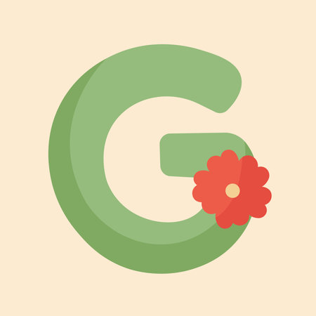 G alphabet letter illustration green color with flower. Posctcard and greeting card design.のイラスト素材