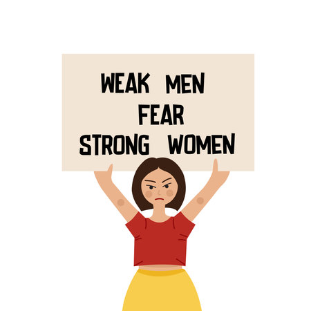 Feminist protest symbol over women rights equality. Weak Men Fear Strong Women.のイラスト素材