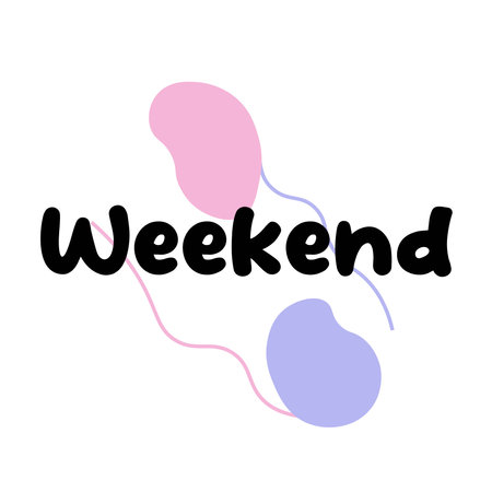 Weekend colorful illustration with text in memphis style for website.のイラスト素材
