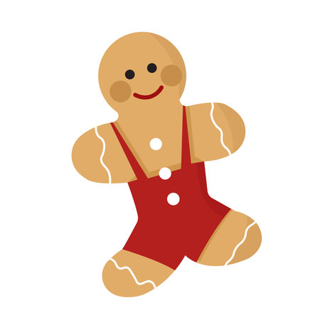 Gingerbread cookie man illustration for Christmas decoration. Sweet cinnamon biscuit sticker.