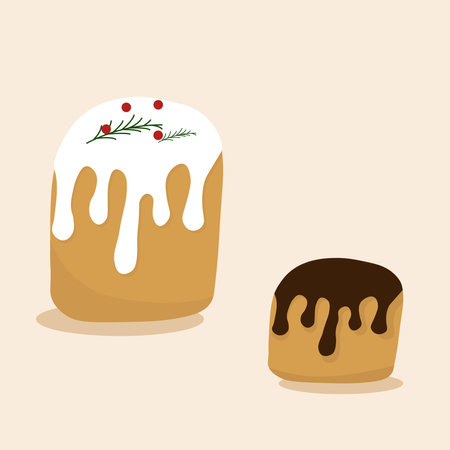 Set of Christmas pies with chocolate and white cream.のイラスト素材