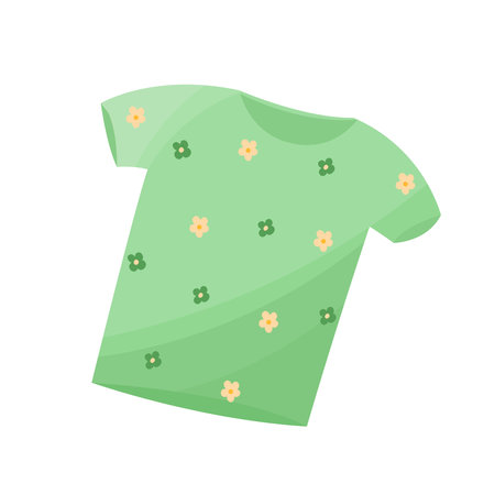Green t-shirt with floral pattern illustration. Male and female summer shirt.のイラスト素材