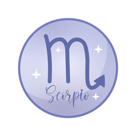 Scorpio shiny icon illustration with stars in violet gradient. Astrology scorpio water sign for print.のイラスト素材