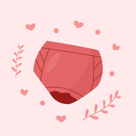 Zero waste bloody menstrual panties in pink color isolated illustration.のイラスト素材