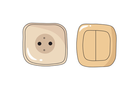 Socket and light switch on wall flat cartoon style illustration. Stickers with y2k concept.のイラスト素材