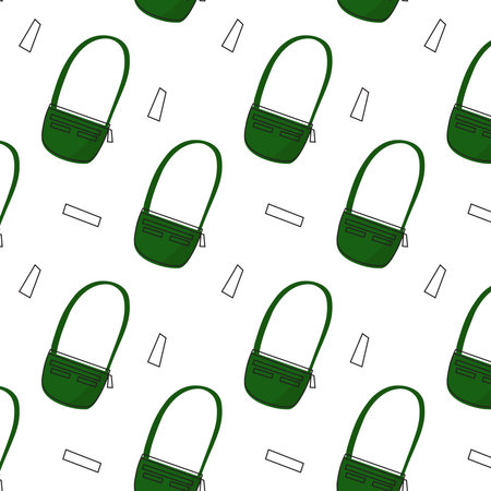 Seamless green bag pattern doodle in y2k style. Textile and texture prints.のイラスト素材