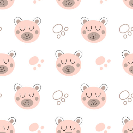 Cute doodle teddy bears seamless pattern for babies textile fabric. Children pajamas seamless pet design.のイラスト素材