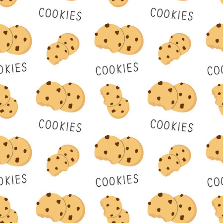 Seamless pattern of a biscuits with a bite in doodle style. Perfect for textile and fabric.のイラスト素材