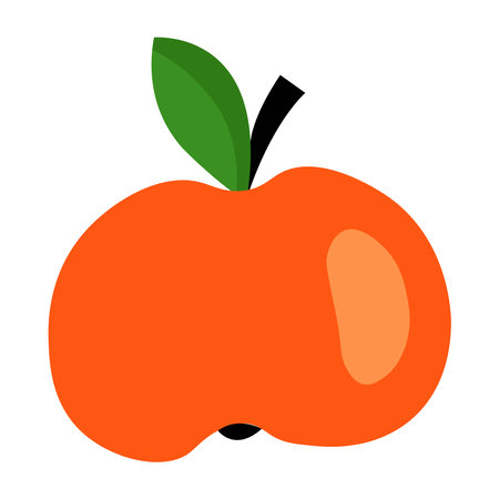 A bright red apple illustration with green leaf and a black stemのイラスト素材