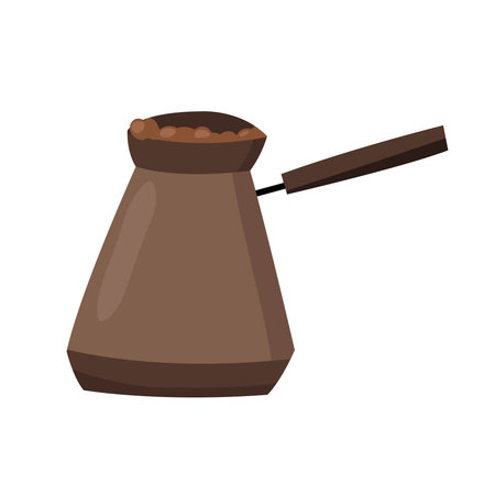 Brown coffee turk pot with wooden handleのイラスト素材