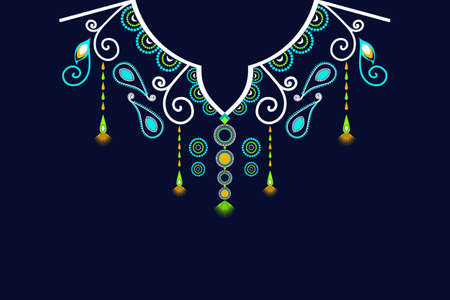 Ethnic Neck Collar Embroidery for fashion and other uses in vector. Geometric oriental pattern ethnic traditional flower necklace embroidery designs for women fashion clothes, shirts, blouses, dressesのイラスト素材