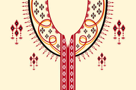 Ethnic Neck Collar Embroidery for fashion and other uses in vector. Geometric oriental pattern ethnic traditional flower necklace embroidery designs for fashion clothes, t-shirts in tribal style.のイラスト素材
