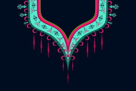 Ethnic Neck Collar Embroidery Collection Geometric Oriental Floral Patterns in Tribal Bohemian and Traditional Lace Styles for Fashion and Textile Designのイラスト素材