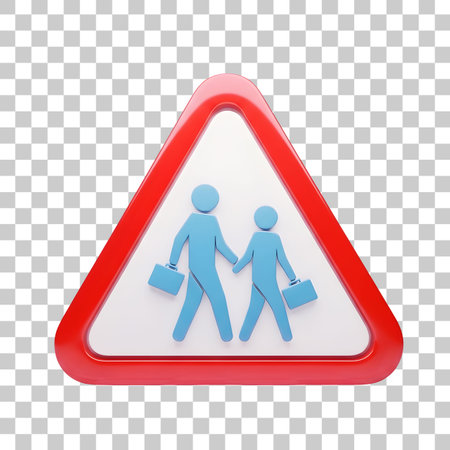 School crossing traffic sign with two figures holding handsの素材