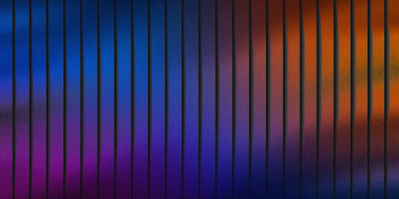 Dynamic abstract background with vertical textured strips featuring a vibrant gradient from blue to orangeの写真素材