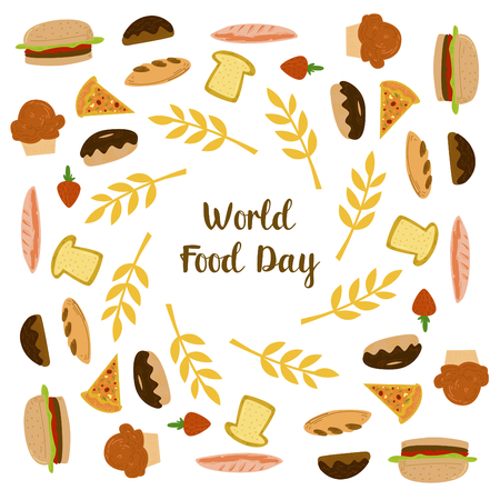 World Food Day With Colorfull Fruits, Meats and Vegetables Elementsのイラスト素材