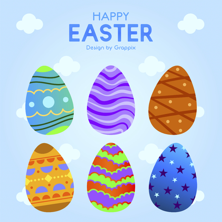 Six Easter Egg With Colorful Ornament Patternのイラスト素材