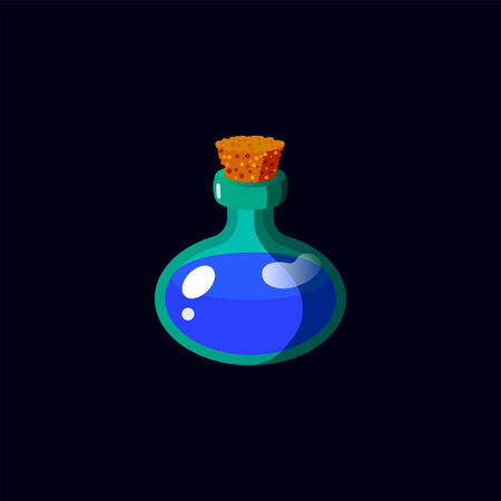 Magic potion bottle. Vector illustration in cartoon style. Isolated on a dark background.のイラスト素材